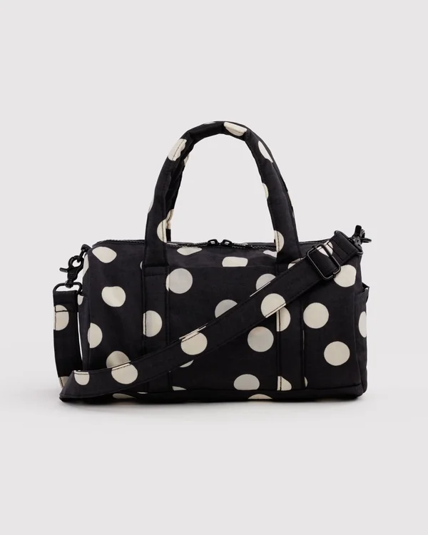 Nylon Duffle Bag - Black And Cream Polka Dot - Size: OS