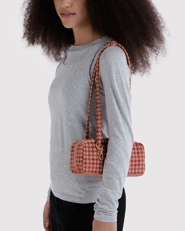 Small Nylon Bowler Bag - Tan Houndstooth - Material: heavyweight-nylon