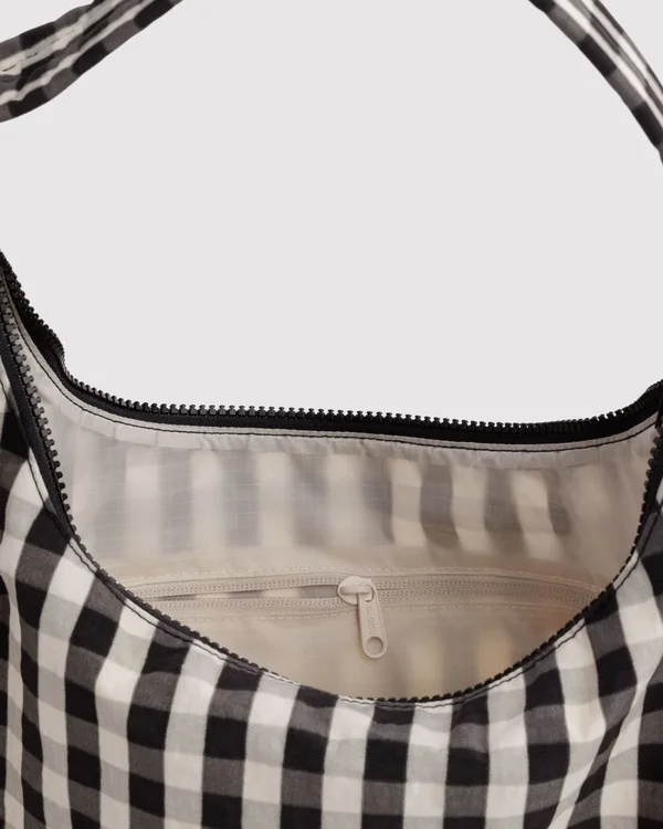 Nylon Shoulder Bag - Black And Cream Gingham