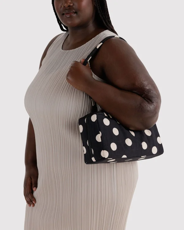 Nylon Bowler Bag - Black And Cream Polka Dot