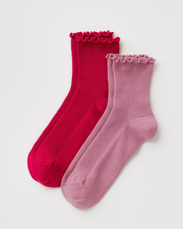Lettuce Edge Sock Set of 2 - Wild Plum & Cherry - Material: organic-cotton