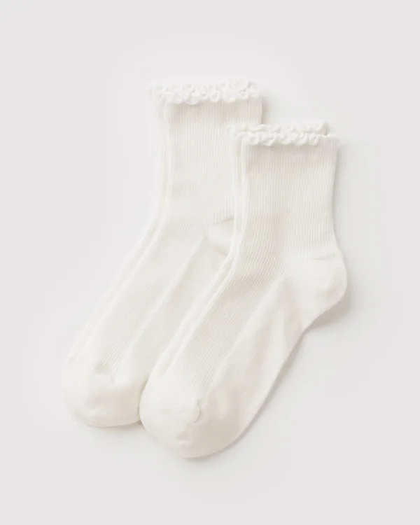 Lettuce Edge Sock Set of 2 - White - Material: organic-cotton