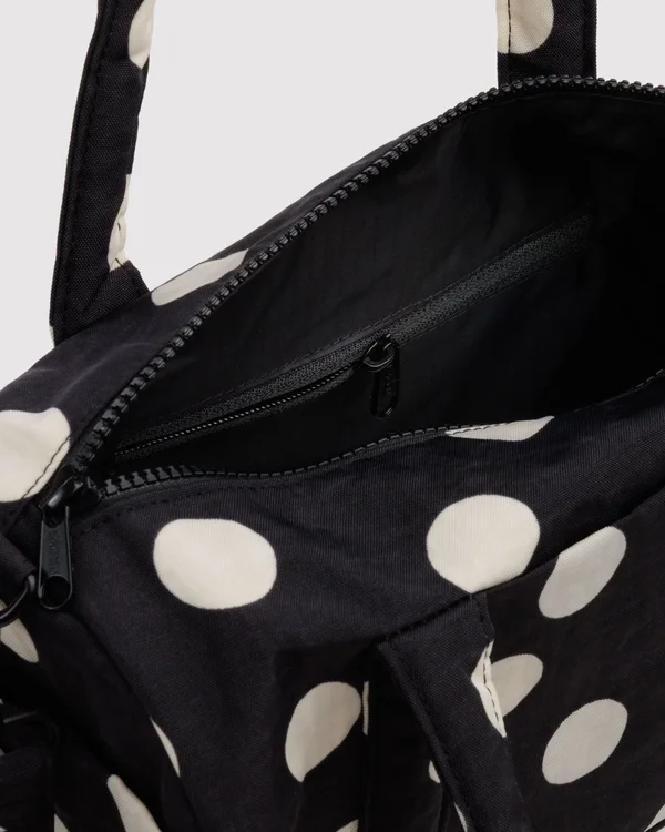 Nylon Duffle Bag - Black And Cream Polka Dot - Size: OS