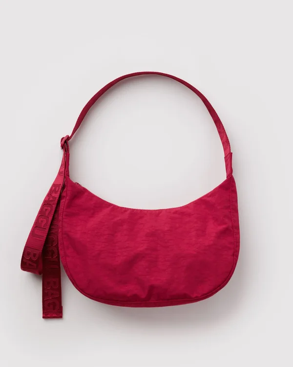 Medium Nylon Crescent Bag - Cherry