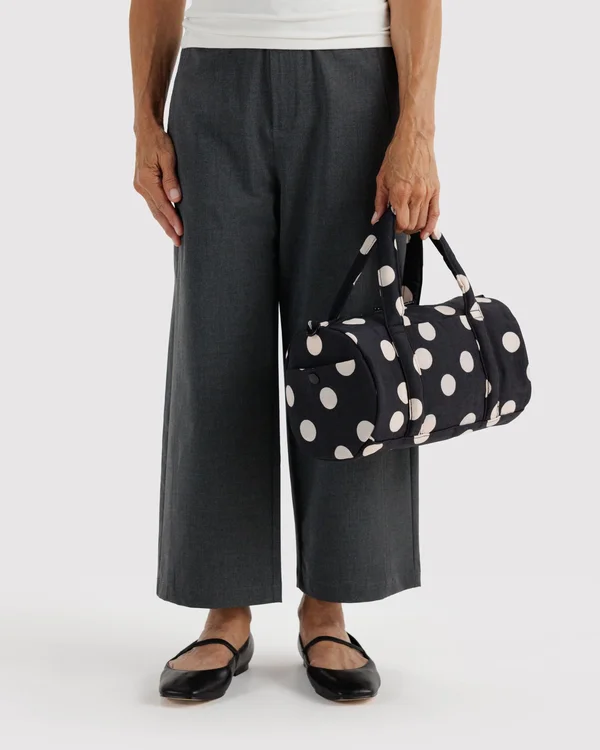 Nylon Duffle Bag - Black And Cream Polka Dot - Size: OS