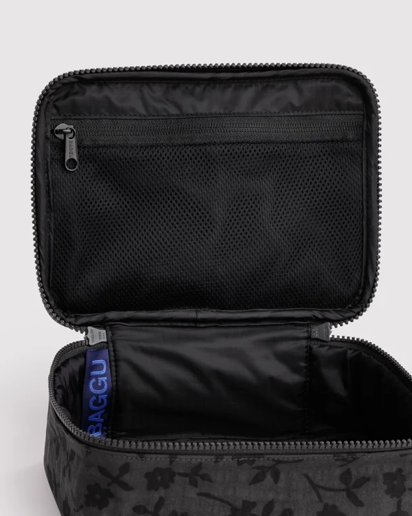 Small Cosmetic Case - Charcoal Ditsy Floral - Material: heavyweight-nylon