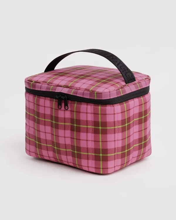 Puffy Lunch Bag - Azalea Pink Tartan - Material: ripstop-nylon