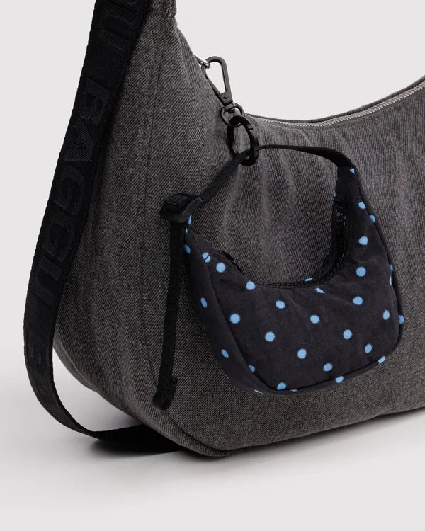Crescent Bag Charm - Black And Sky Blue Micro Dot - Size: OS