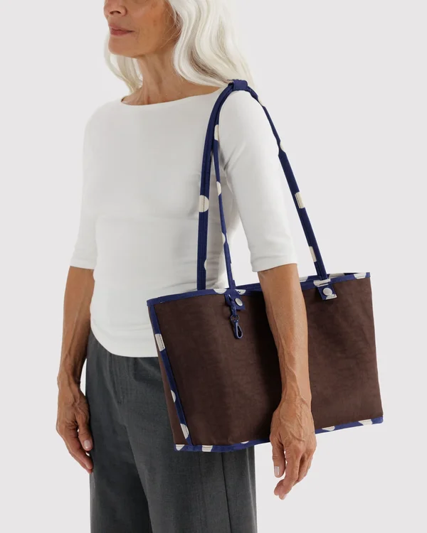 Medium Nylon Reversible Tote - Navy Polka Dot Mix - Material: heavyweight-nylon