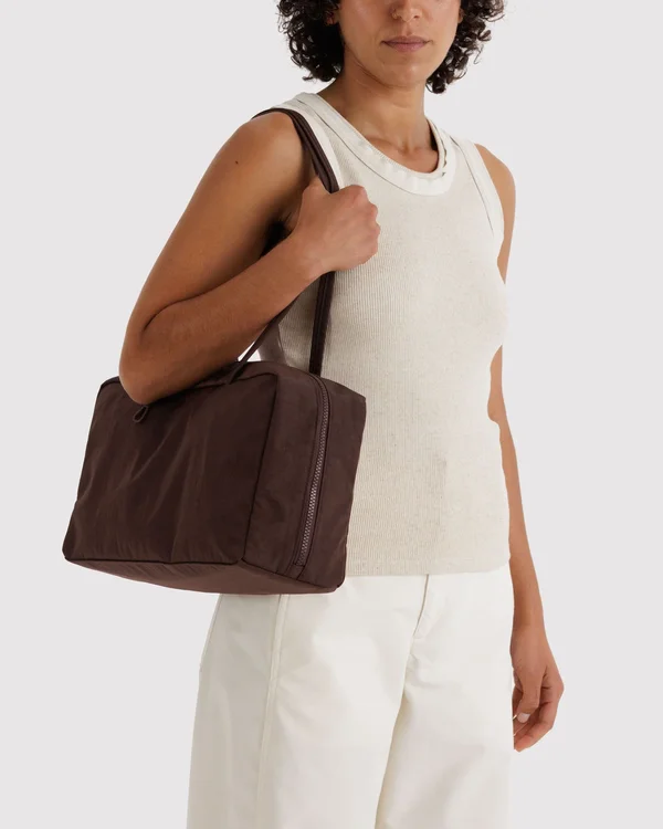 Medium Nylon Bowler Bag - Coffee - Material: heavyweight-nylon