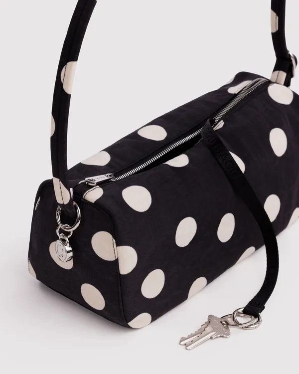 Nylon Loaf Bag - Black And Cream Polka Dot - Size: OS
