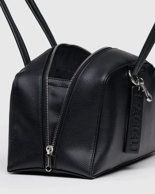 Recycled Leather Bowler Bag - Black