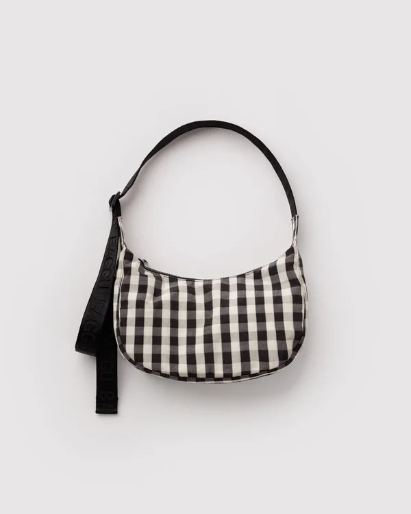 Small Nylon Crescent Bag - Black And Cream Gingham - Size: OS