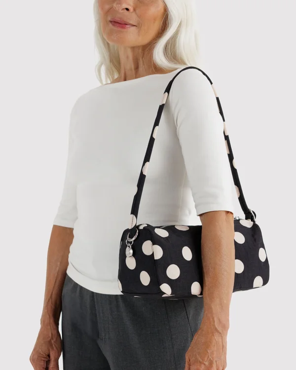 Nylon Loaf Bag - Black And Cream Polka Dot - Size: OS