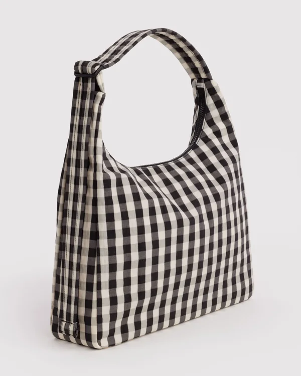 Nylon Shoulder Bag - Black And Cream Gingham