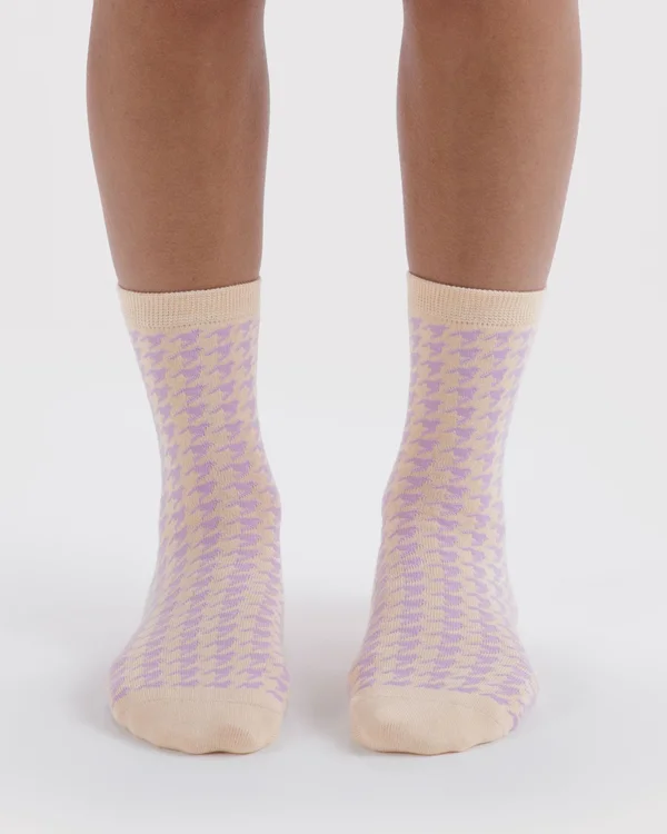 Crew Sock - Pink Houndstooth - Size: OS