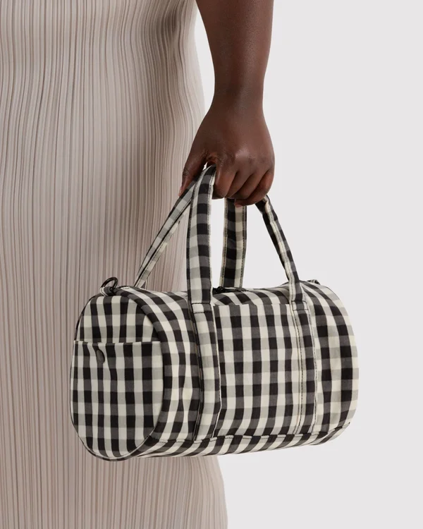 Nylon Duffle Bag - Black And Cream Gingham
