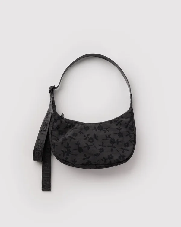 Small Nylon Crescent Bag - Charcoal Ditsy Floral
