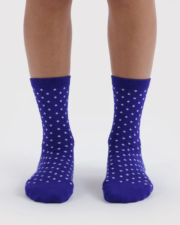 Crew Sock - Micro Blue and White Polka Dot - Size: OS